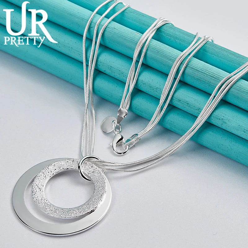 925 Silver Double Ring Pendant Chain Necklace 16-Inch