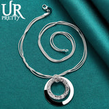925 Silver Double Ring Pendant Chain Necklace 16-Inch