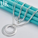 925 Silver Double Ring Pendant Chain Necklace 16-Inch