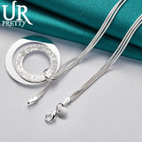 925 Silver Double Ring Pendant Chain Necklace 16-Inch