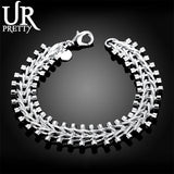 925 Silver Double Row Bead Chain Bracelet Wedding Jewelry