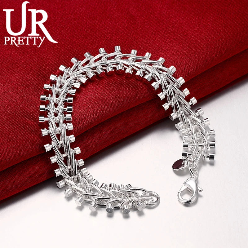 925 Silver Double Row Bead Chain Bracelet Wedding Jewelry