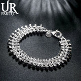 925 Silver Double Row Bead Chain Bracelet Wedding Jewelry