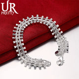 925 Silver Double Row Bead Chain Bracelet Wedding Jewelry