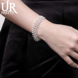 925 Silver Double Row Bead Chain Bracelet Wedding Jewelry