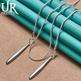 925 Silver Double Strip Long Water Drop Necklace 18 Inch Chain