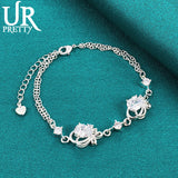 925 Silver Double Zircon Chain Bracelet For Women Party
