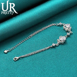 925 Silver Double Zircon Chain Bracelet For Women Party