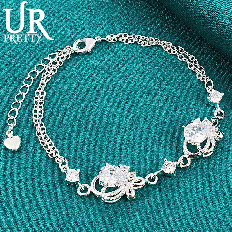 925 Silver Double Zircon Chain Bracelet For Women Party