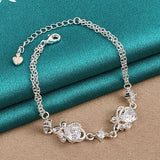 925 Silver Double Zircon Chain Bracelet For Women Party
