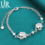 925 Silver Double Zircon Chain Bracelet For Women Party