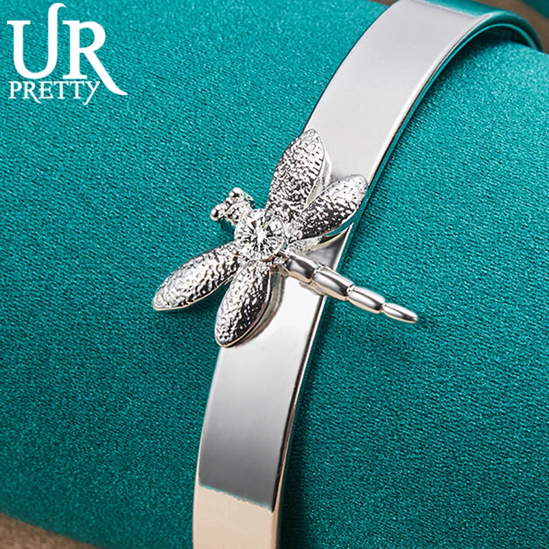 925 Silver Dragonfly Bangle Bracelet - Women's Party Charm Jewelry