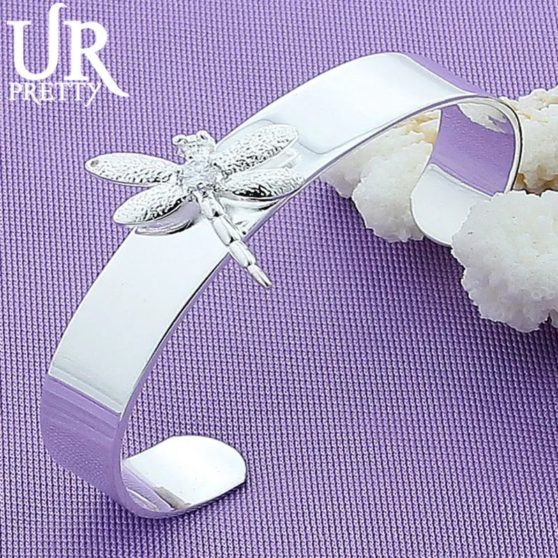 925 Silver Dragonfly Bangle Bracelet Adjustable for Women