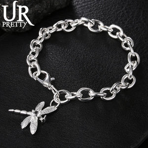 925 Silver Dragonfly Chain Bracelet Women Party Wedding Charm Jewelry
