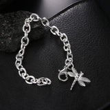 925 Silver Dragonfly Chain Bracelet Women Party Wedding Charm Jewelry