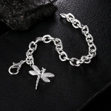 925 Silver Dragonfly Chain Bracelet Women Party Wedding Charm Jewelry