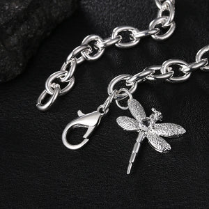 925 Silver Dragonfly Chain Bracelet Women Party Wedding Charm Jewelry