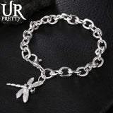925 Silver Dragonfly Chain Bracelet Women Party Wedding Charm Jewelry