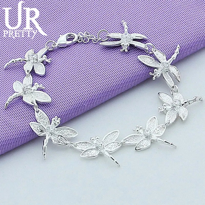 925 Silver Dragonfly Bracelet Women Wedding Engagement Charm Jewelry
