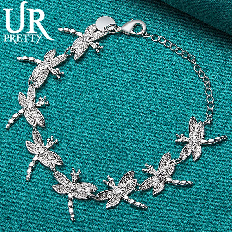 925 Silver Dragonfly Chain Bracelet Women Wedding Engagement Charm Jewelry