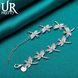 925 Silver Dragonfly Chain Bracelet Women Wedding Engagement Charm Jewelry
