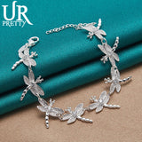 925 Silver Dragonfly Chain Bracelet Women Wedding Engagement Charm Jewelry