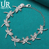 925 Silver Dragonfly Chain Bracelet Women Wedding Engagement Charm Jewelry