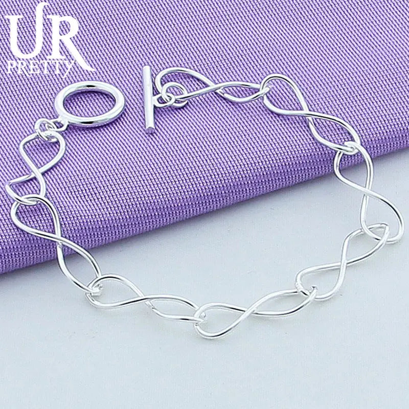 925 Silver Number 8 OT Chain Bracelet for Men Women