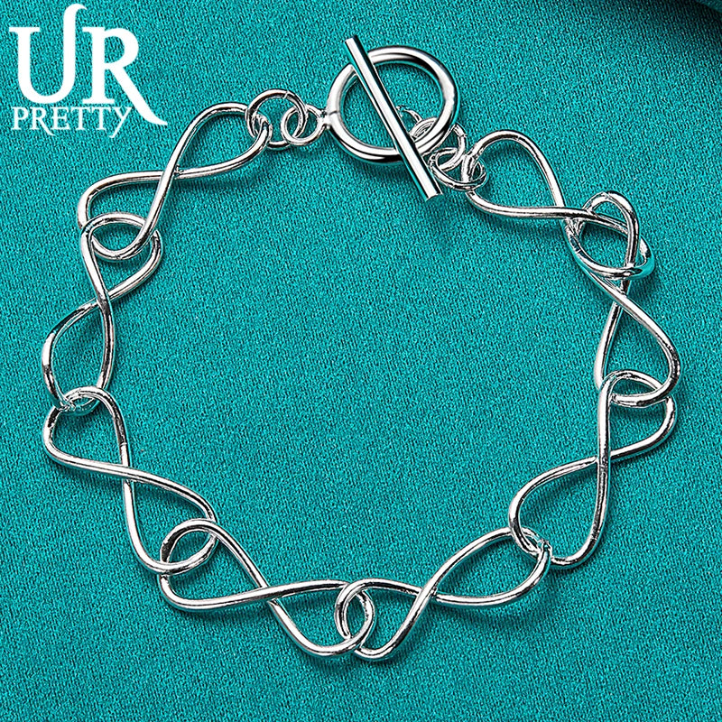 925 Silver Number 8 OT Chain Bracelet Wedding Engagement Party Jewelry