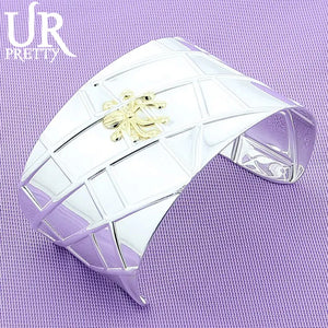 925 Silver Wide Bangle Bracelet Women's Wedding Jewelry
