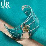 Sterling Silver Wide Bangle Bracelet for Women Wedding Party Halloween