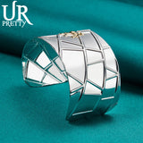 925 Silver Wide Bangle Bracelet Women's Wedding Jewelry