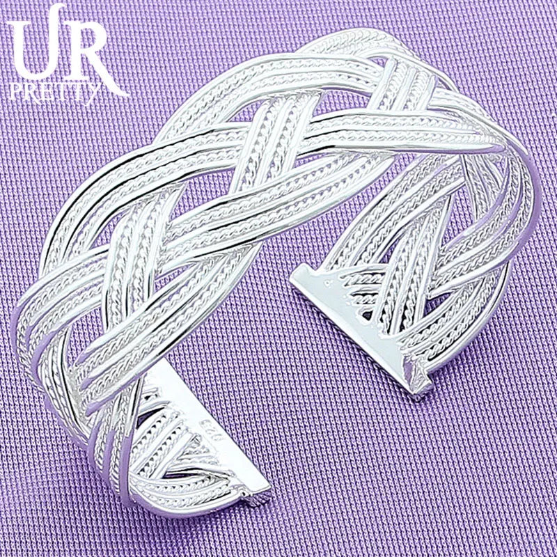 925 Silver Interwoven Bangle Bracelet for Women