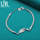 925 Silver Feather Chain Bracelet Women Wedding Engagement Party