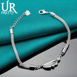 925 Silver Feather Chain Bracelet Women Wedding Engagement Party