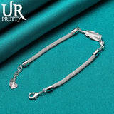 925 Silver Feather Chain Bracelet Women Wedding Engagement Party