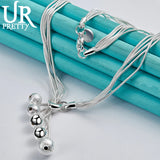 925 Sterling Silver Five Balls Snake Necklace For Man Woman