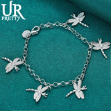 925 Silver Dragonfly Chain Bracelet Wedding Charm Jewelry