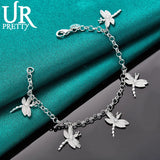 925 Silver Dragonfly Chain Bracelet Wedding Charm Jewelry