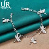 925 Silver Dragonfly Chain Bracelet Wedding Charm Jewelry