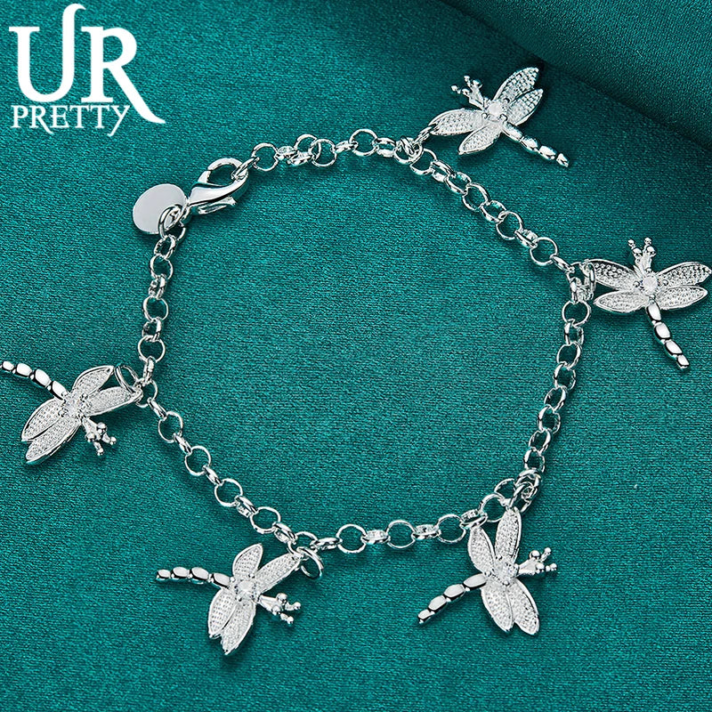 925 Silver Dragonfly Chain Bracelet Wedding Charm Jewelry