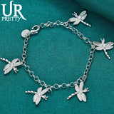 925 Silver Dragonfly Chain Bracelet Wedding Charm Jewelry