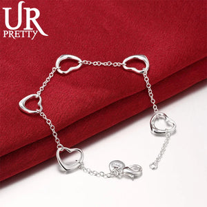 925 Silver Heart Chain Bracelet Wedding Engagement Party Jewelry