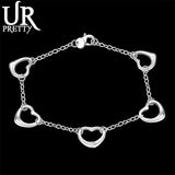 925 Silver Heart Chain Bracelet Wedding Engagement Party Jewelry