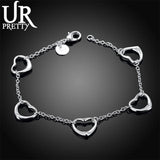 925 Silver Heart Chain Bracelet Wedding Engagement Party Jewelry