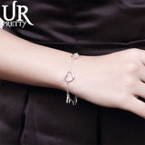 925 Silver Heart Chain Bracelet Wedding Engagement Party Jewelry