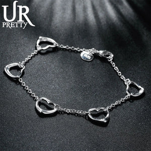 925 Silver Heart Chain Bracelet Wedding Engagement Party Jewelry