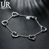 925 Silver Heart Chain Bracelet Wedding Engagement Party Jewelry