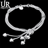 925 Silver Five Heart Snake Chain Bracelet Women Wedding Jewelry