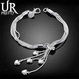 925 Silver Five Heart Snake Chain Bracelet Women Wedding Jewelry